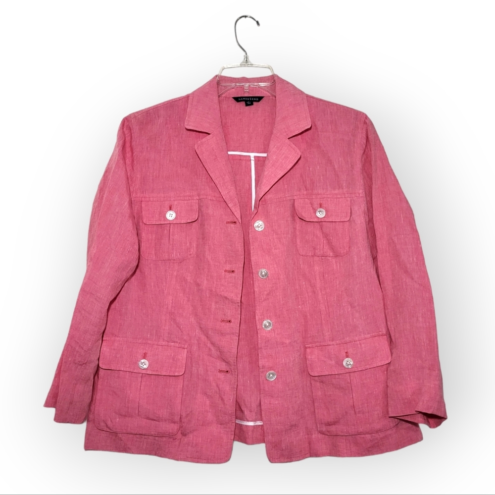 Lands' End Women's Linen Waist Jacket Pink Size 16